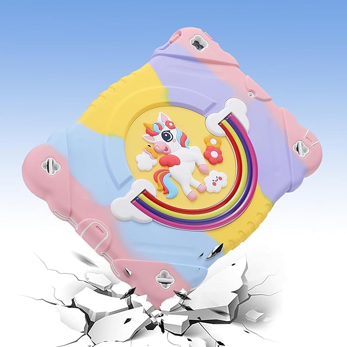 XZC Case for iPad 9th/8th/7th Generation 2021/2020/2019(10.2 inch) Unicorn Cute Cover Heavy Duty Shockproof Protective Case with Built-in Stand Strap for Kids Girls Women (Rainbow)