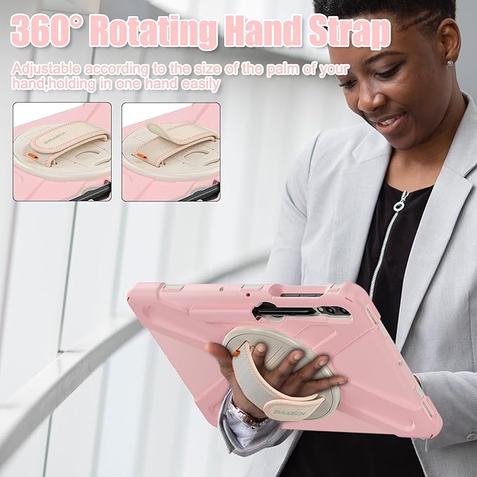 BRAECNstock for Samsung Galaxy Tab S10+ Plus/ S9 FE+ Plus/ S9+ Plus/ S8+ Plus/ S7 FE/ S7+ Plus 5G Case 12.4 Shockproof Protective Kids Cover with Rotating Hand Strap &amp Stand Pen Holder - Sakura P