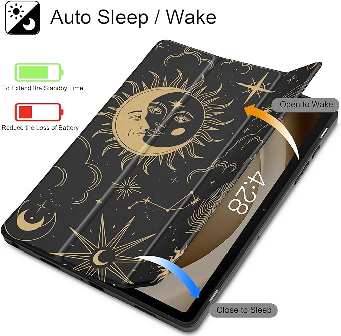 Tuiklol for Samsung Galaxy Tab A9+ Tablet 11” / A9+ Plus 2024 2023Buit-in S-Pen Holder with Clear Protective Cover Transparent Back Shell Auto Wake/Sleep Samsung Tab A9 Plus CoverMoon and Star