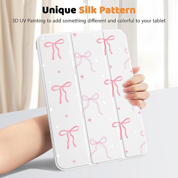 Case for iPad 11 inch A16 2025 Generation 11th / iPad 10.9 inch 10th Generation 2022 Smart Foldable Stand PC Clear Translucent Back Shell Auto Wake/Sleep Slim CoverPink Bows