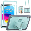 SEYMAC for iPad (A16) 11th/10th Generation Case 2025/2022 (11″/10.9″) Full-Body Shockproof Protective Case with Screen Protector 360° Rotating Stand and Hand/Shoulder Strap Light Blue/Grey