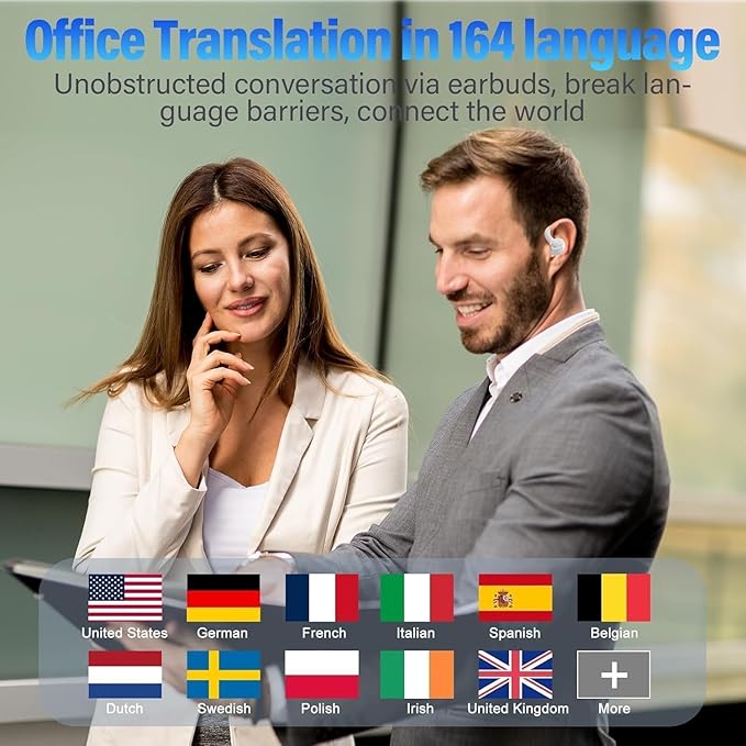 AI Translation Earbuds Real Time 164 Language Translator Earbuds 3-in-1 Bluetooth 5.4 Translation Headphones with 5 Translation Modes 48H AI Ear Buds Translator Device for Learning/Business White