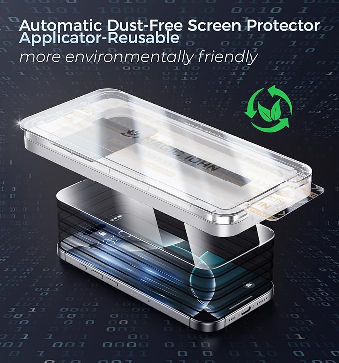 MAGIC JOHN 3rd Gen Upgraded for iPhone 16ProMax Privacy Screen Protector 6.9 Inch25°Anti-Spy ScreenShockproof Tempered GlassAuto Dust-RemovalBubble FreeEasy Installation2 Pack