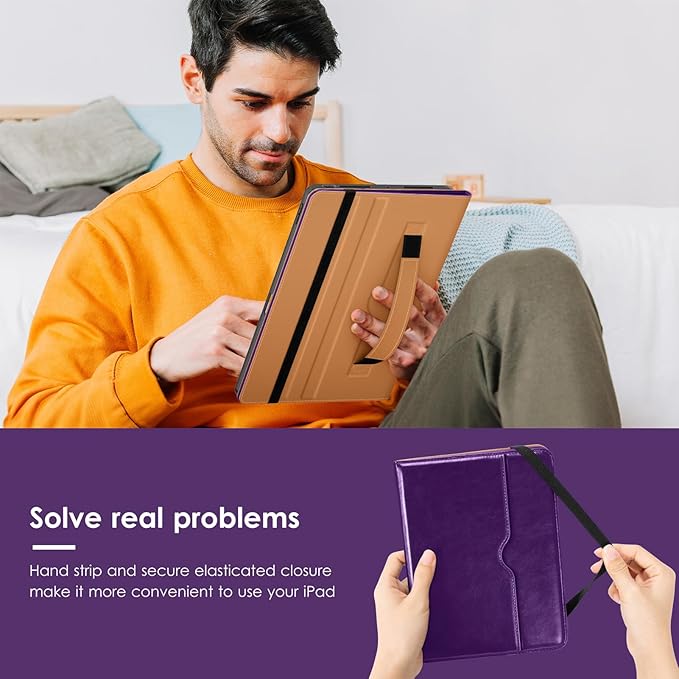 VIKESI Case for iPad Pro 13-inch M5 or M4 Released in 2025 or 2024 Leather Stand Cover with Apple Pencil Holder Auto Wake/Sleep Multiple Viewing Angles Built in Hand Strap &amp PocketDark Purple