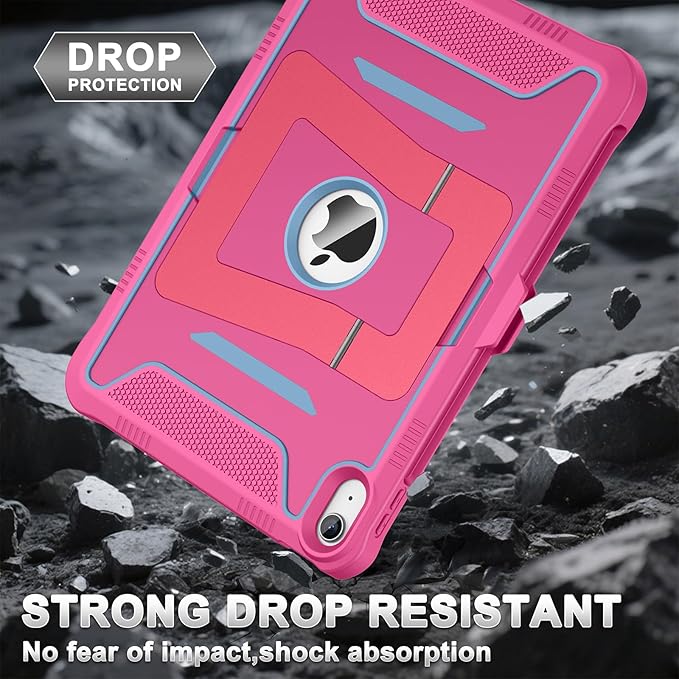Soke Case for iPad (A16) 11th Generation 11-Inch 2025 /10th Generation 10.9-Inch 2022 with Screen Protector and Multi-Angle Kickstand Rugged Full Body Heavy Duty Protective Cover - HotPink Blue