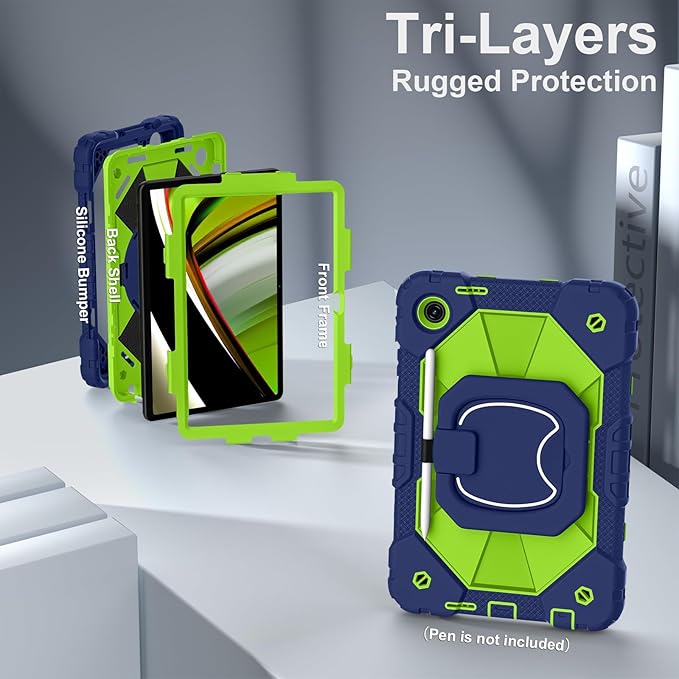 for T-Mobile Revvl Tab 2 Case 10.1 Inch 2025 Shockproof Cover for Revvl Tab 2 5G Tablet Case Kids with 360° Rotating Handle Stand Pen Holder Shoulder Strap Navy Green