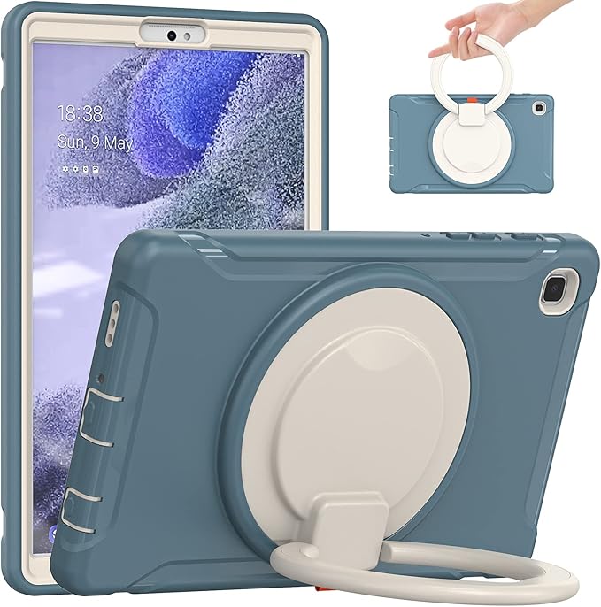 Shockproof Case for Samsung Galaxy Tab A7 Lite 8.7 Tablet Techcircle Rotating Stand Handle Heavy Duty Bumper Hybrid Cover Protective Case for Galaxy Tab A7 Lite (2021) SM-T220/T225 Cornflower Blue