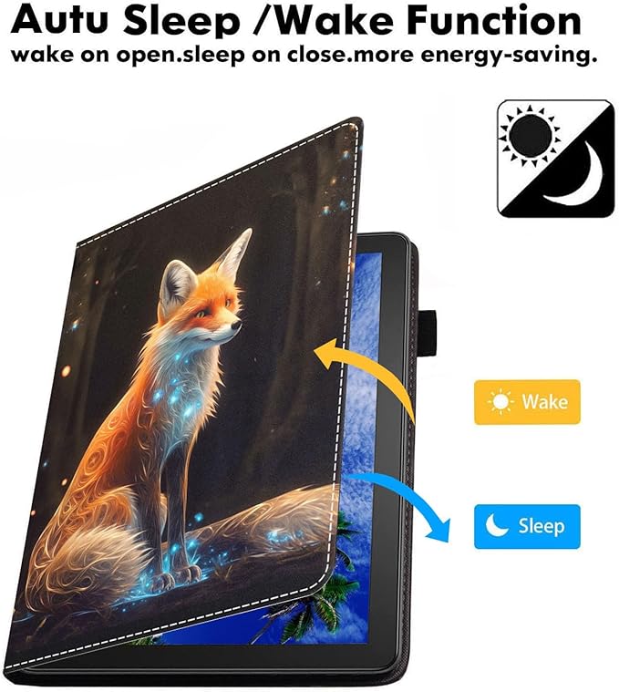 Case for Amazon Kindle Fire 7 Tablet (7 9th/7th Generation 2019/2017 Release) Slim PU Leather Cover with Card Slot &amp Auto Wake/Sleep Fox