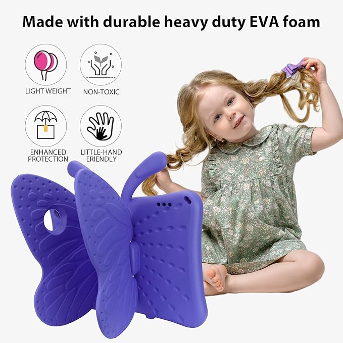 Dteck Fire HD 10 Tablet Case (2021/2023 Release 11/13th Generation) 3D Cute Butterfly Case for Kids with Lightweight Kickstand Shockproof Rugged Heavy Duty Fire HD 10 Kids Pro Tablet Cover Purple