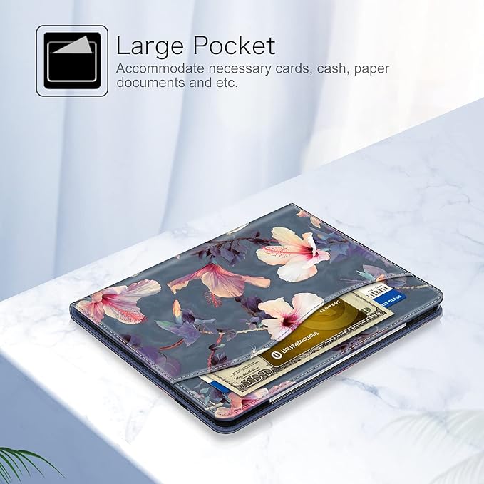 Fintie Folio Case for iPad Pro 12.9 6th Generation 2022 Multi-Angle Smart Stand Cover w/Pencil Holder &amp Pocket Also Fit iPad Pro 12.9 2021 5th &amp 2020 4th &amp 2018 3rd Gen Blooming Hibisc
