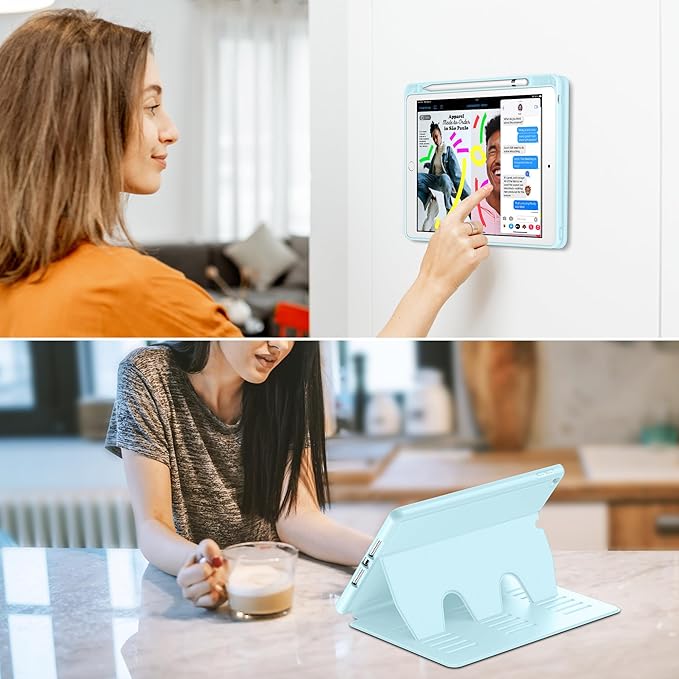 VIKESI Case for iPad 9th / 8th / 7th Generation 10.2 inch (2021/2020/2019 Released)Multiple Angles Magnetic Stand CoverShockproof BackPencil Holderand Auto Sleep/WakeIce Blue