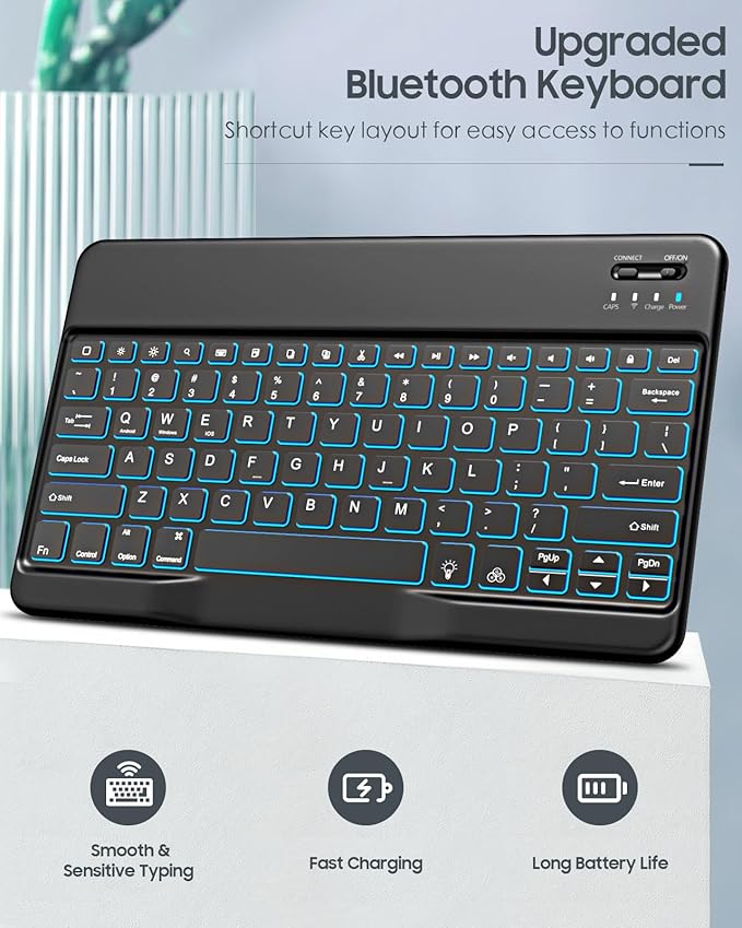 MoKo for iPad Air 13 Inch Case with Keyboard (M4 2026/ M3 2025/M2 2024) iPad Pro 12.9 inch (5th/6th Gen) Case with 7 Colors Backlit Pencil Holder Multi-Angle Detachable Bluetooth KeyboardNavy Blue