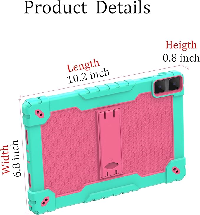 Doemoi case for DOOGEE T10 PlusUMIDIGI A13 10.5TECLAST T40HD T40Air 10.4 Hybrid Shockproof Protective Kids Firendly Case with Hard Shell Built in Kickstand Shoulder Strap (Green/Pink)
