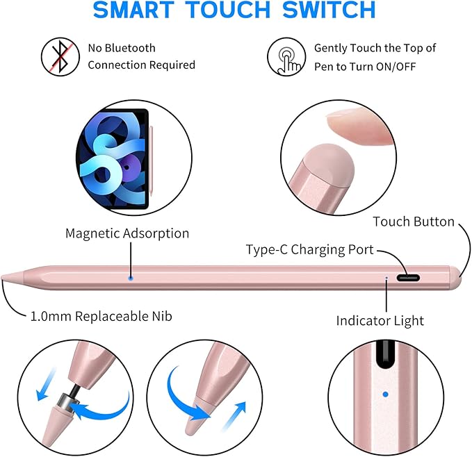 Stylus Pen for Touch Screens NTHJOYS Active Stylus Pencil Rechargeable for iOS/Android with Magnetic Design Fine Point Stylist Compatible with Apple iPad/Pro/Air/Mini/iPhone/Tablets Writing &amp Dra