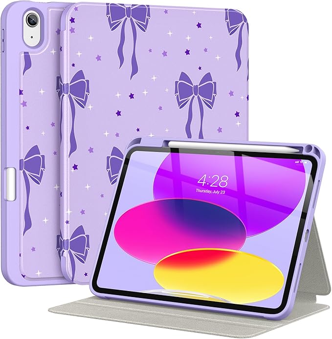 Supveco Case for iPad (A16) 11th Generation 11 inch (2025)iPad 10th Generation 10.9 inch (2022) with Pencil HolderPremium Folio Stand Case with Soft TPU Back CoverAuto Wake/Sleep-Lilac Bows