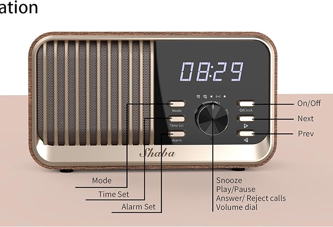 CENSHI Digital Alarm Clock with Wireless Charger Bluetooth Speaker RadioBuilt in Lithium Battery 4-5 H Playtime.