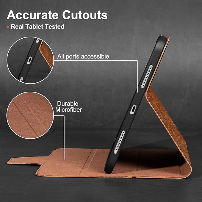 Gexmil Premium Leather Case for iPad mini 7 (A17 Pro) 2024 / iPad mini 6 Generation 2021 8.3 InchPencil Holder Magnetic ClosureShockproof Cowhide CoverAdjustable StandYellow Brown