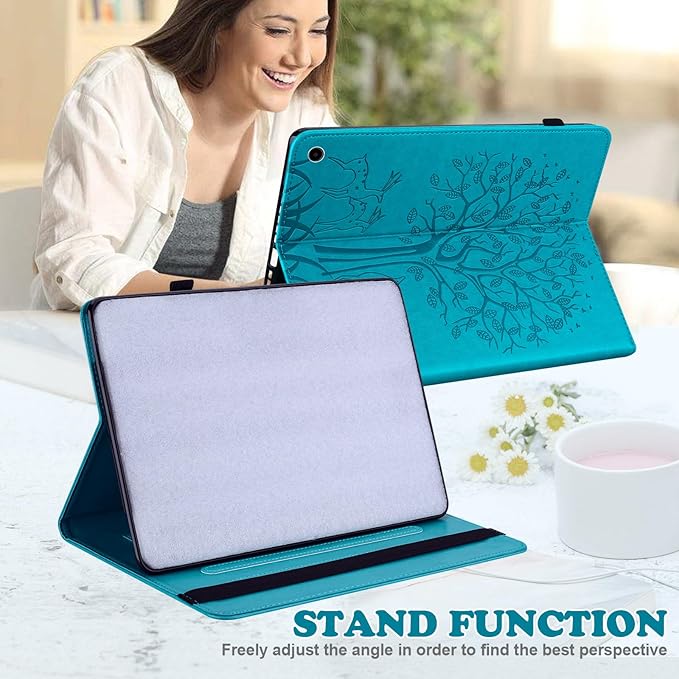 ALILANG for Kindle Fire Max 11 Case (13th Generation 2023 Release) Tree Embossed PU Leather Card Slot Shockproof Smart Cover for Kindle Fire Max 11 2023 Tablet Case -Blue