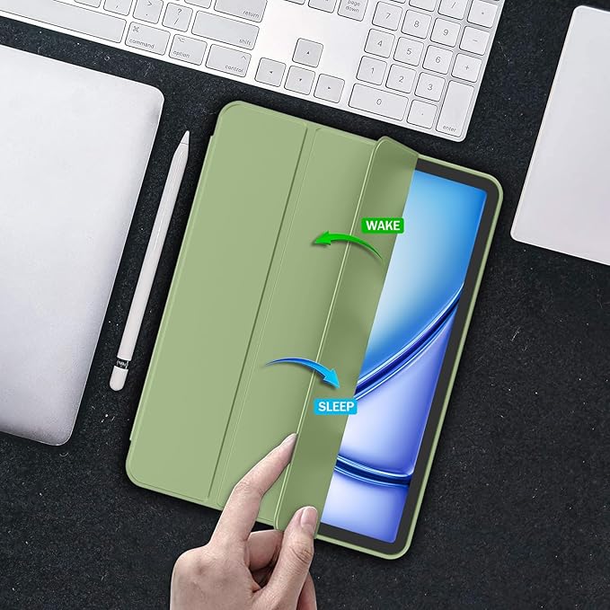 iMieet iPad Air 11 Inch Case M4/M3/M2(2026/2025/2024) iPad Air 5th/4th Generation Case 2022/2020 10.9 Inch with Pencil HolderTrifold Stand Smart Case with Soft TPU Back(Olive Green)