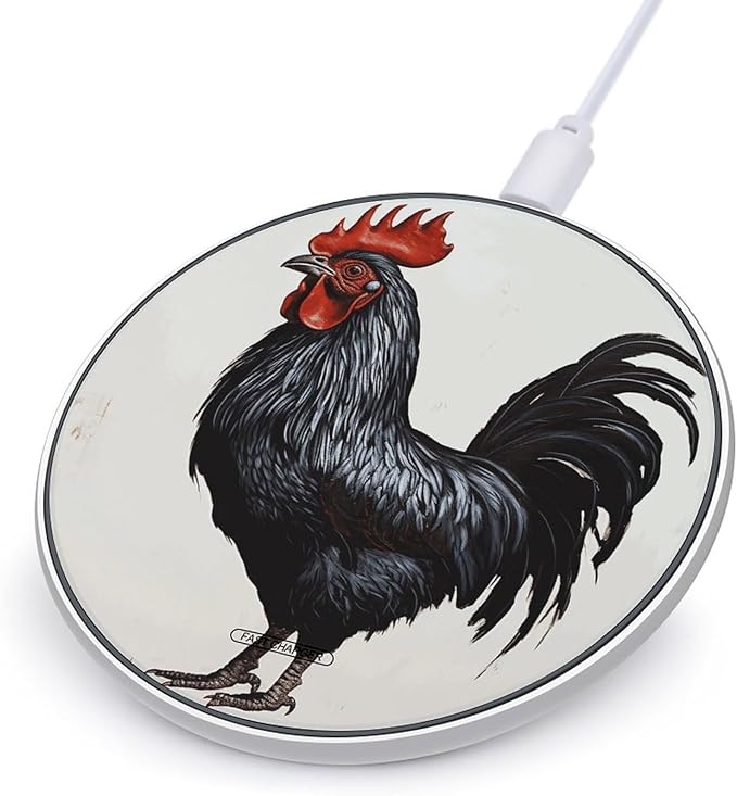 Black Rooster Wireless Charger Fast Wireless Charging Pad with USB Cable 10W Anti-Slip Magnetic Wireless Charger Portable Slim Charger Puck Travel Charging Station
