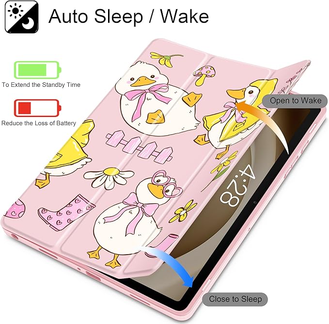 Tuiklol for Samsung Galaxy Tab A9+ Tablet 11” / A9+ Plus 2024 2023Buit-in S-Pen Holder with Clear Protective Cover Transparent Back Shell Auto Wake/Sleep Samsung Tab A9 Plus CoverCute Duck