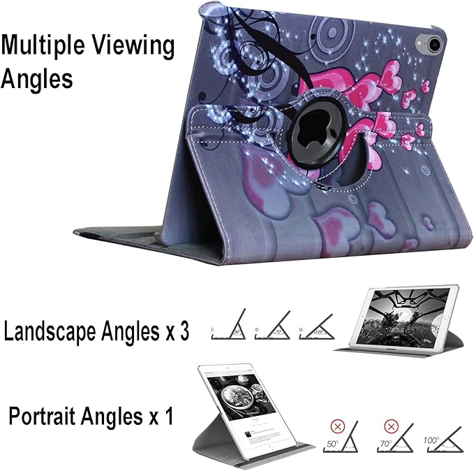 Case for iPad A16 11-inch (11th Gen 2025) for 2022 iPad 10th Generation 10.9 inch Rotating Stand Smart Magnetic Cover for Model A3354 A3355 A3356 A2696 A2757 A2777 (Heart Flower)