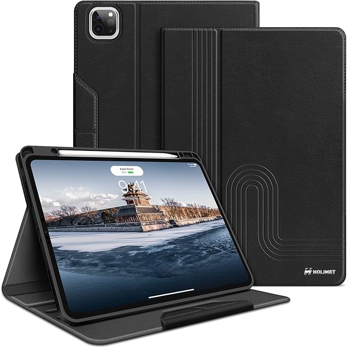 H HOLIMET Case for iPad Pro 12.9 2022 6th/5th/4th/3rd Generation 2021 2020 2018 Shockproof Folio Cover with Pencil Holder Auto Sleep Vegan Leather Purple