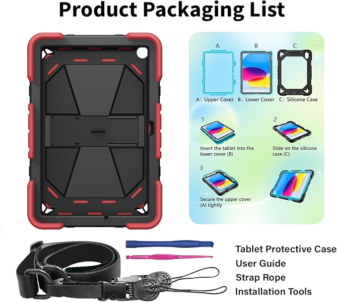JKSML Case for Samsung Galaxy Tab A9+ / A9 Plus 11 inch 2023 Military Grade Drop Protection Cover with Built-in Kickstand &amp Shoulder Strap for Tab A9+ Tablet (SM-X210/X216/X218) Red + Black