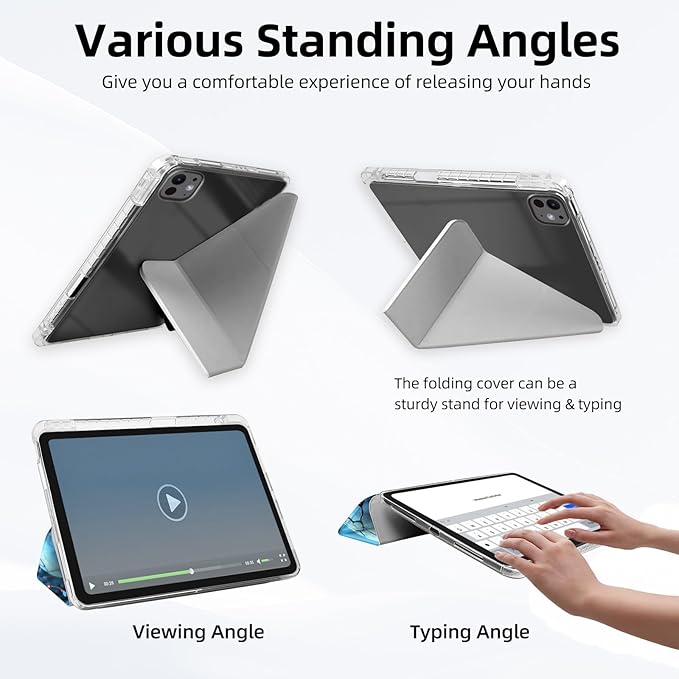 for iPad Pro 11 2024 Case with Pencil Holder Foldable Y-Shaped Protective Cover Stylish Clear Multi-Angle Viewing &amp Auto Sleep/Wake Skull Red Roses Books Tablet Case