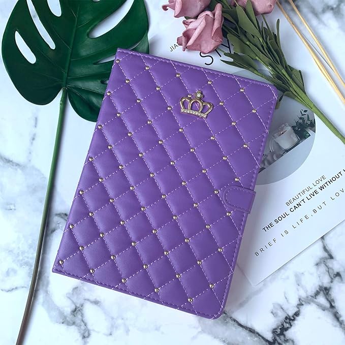 Cute Crown Case for iPad Air 3 10.5'' 2019/ iPad Pro 10.5'' 2017Pu Leather Rhinestones Elegant Smart Auto Sleep/Wake Stand Shockproof for Apple iPad 10.5'' Air 3/ iPad Pro 2017(Purple)