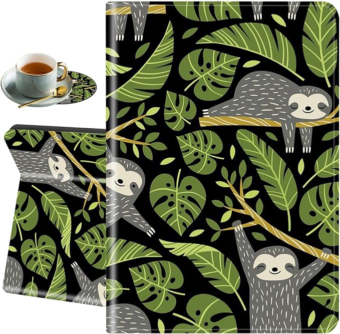 Cute Sloths and Tropical Palm Leaves