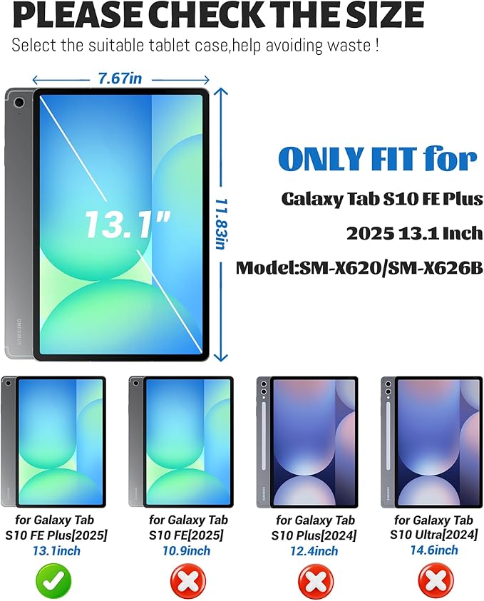 Case for Samsung Galaxy Tab S10 FE Plus 5G Tablet 13.1'' Shockproof Protective Cover with Tempered Glass Screen Protector Rotatable Kickstand S Pen Holder Hand/Shoulder Strap Red