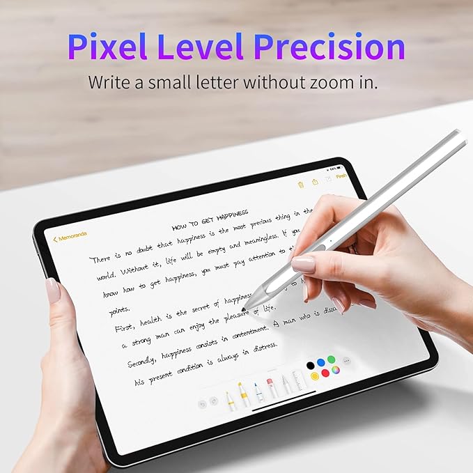 Stylus for Microsoft Surface Pro9/8/7/6/5/4/3/X Surface Laptop/Book/Studio Surface 3/Go/Go2/Go3 4096 Pressure Sensitivity Magnetic Attachment USB Charging Palm Rejection Function Silver