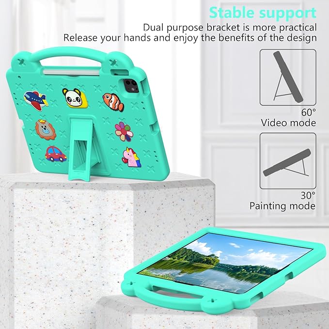 Compatible with Samsung Galaxy Tab A 8.4(2020)/Huawei MatePad T8 8.0(2020)/MediaPad M5 Lite 8/MediaPad M6 8.4(2019) Tablet Case Kids Case with Shoulder Strap &amp Stand Handle Mint Green