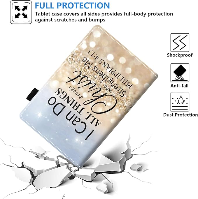 Case for All-New Kindle Fire HD 10/Fire HD 10 Plus Tablet 10.1 inch (11th Generation 2021 Released) - Bible Verse Philippians 4-13 Design Slim PU Leather Cover with Auto Sleep Wake