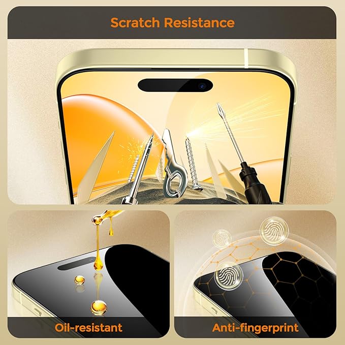 UNBREAKcable Privacy Screen Protector for iPhone 15 Full Coverage Shatterproof Tempered Glass [True 28°Anti Spy] [9H Hardness] [Easy Installation Frame] 2-Pack Private Screen for iPhone 15