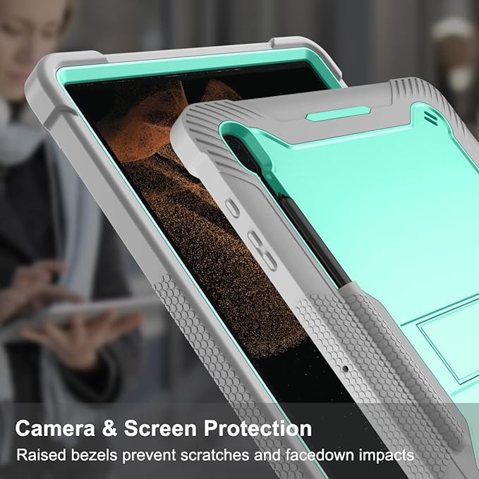 Protective Case Compatible with Samsung Galaxy Tab S9 Ultra 14.6 Inch 2023 Case with Built-in Stand Rugged Hybrid Shockproof Protective CoverCompatible with Samsung Galaxy Tab S9 Ultra(Grey+Green)