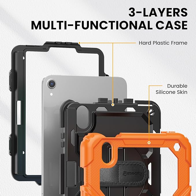 Timecity Case for iPad mini 7th/6th Generation 2024/2021 8.3 inch Full-Body Protective for iPad mini 7/ Mini 6 Case with Screen Protector Pencil Holder Swivel Stand Hand/Shoulder Strap- Orange