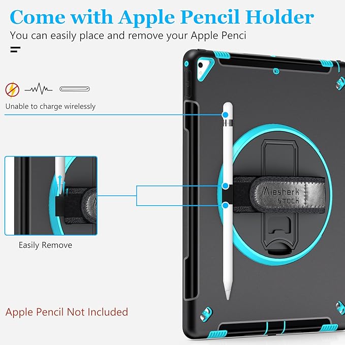 Case for iPad Pro 12.9 2nd Generation 2017&amp 2015 1st Generation Heavy Duty Rugged TPU Protective Cover with Screen Protector- Stand + Handle Hand &amp Shoulder Strap + Pencil Holder- Mint Green