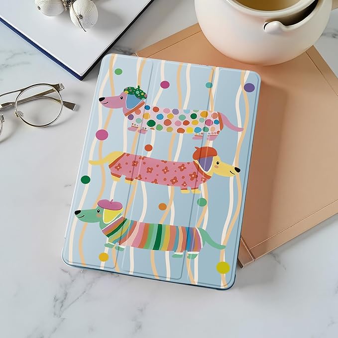 Idocolors Case for iPad 11 inch (A16 Chip) 2025 Generation 11th / iPad 10.9 inch 2022 10th Gen Built-in Pencil Holder with Soft TPU Shockproof Back Shell Auto Wake/Sleep Dachshund-Blue