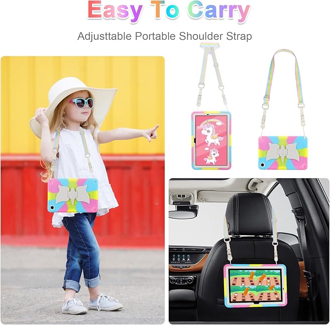 for Samsung Galaxy Tab A9 Plus Case for Samsung Tablet 11 inch Cover with Tempered Glass Screen Protector Shoulder Strap Shockproof for Galaxy Tab A9 Plus Tablet Case Kids Girls Colourful Unicorn