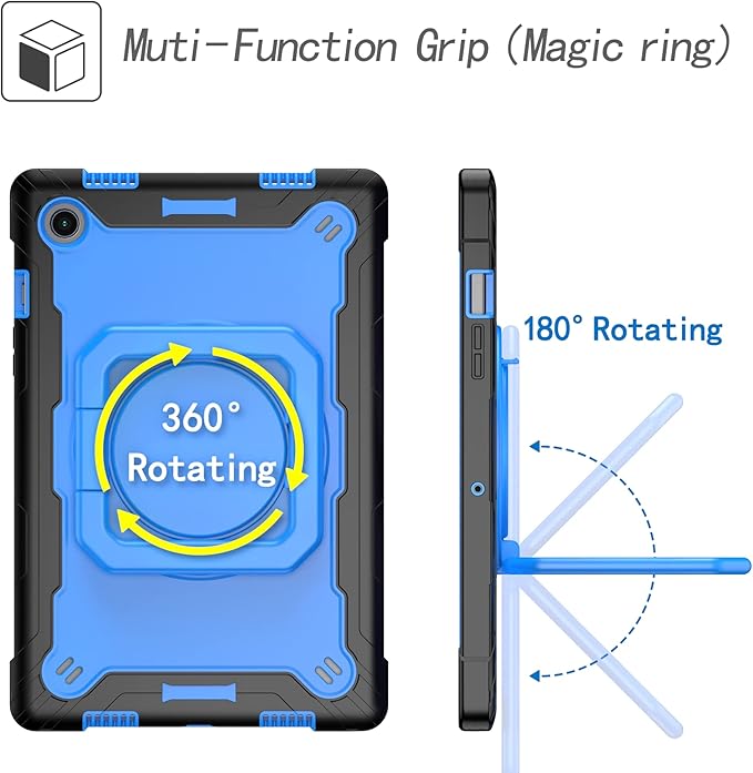 Dteck for Samsung Galaxy Tab A8 (SM-X200) Tablet Case 10.5 2022 Release Shockproof Rugged Hard Case for Kids with Rotate Handle and Kickstand Protective Cute Cover with Shoulder Strap Blue/Black