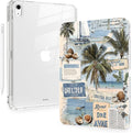 Sea Beach Newspaper for iPad Air 11 Inch Case 7th/6th Generation (M3/M2) 2025/2024 with Pencil Holder Auto Sleep/Wake White Leather Acrylic Back Detachable Cover