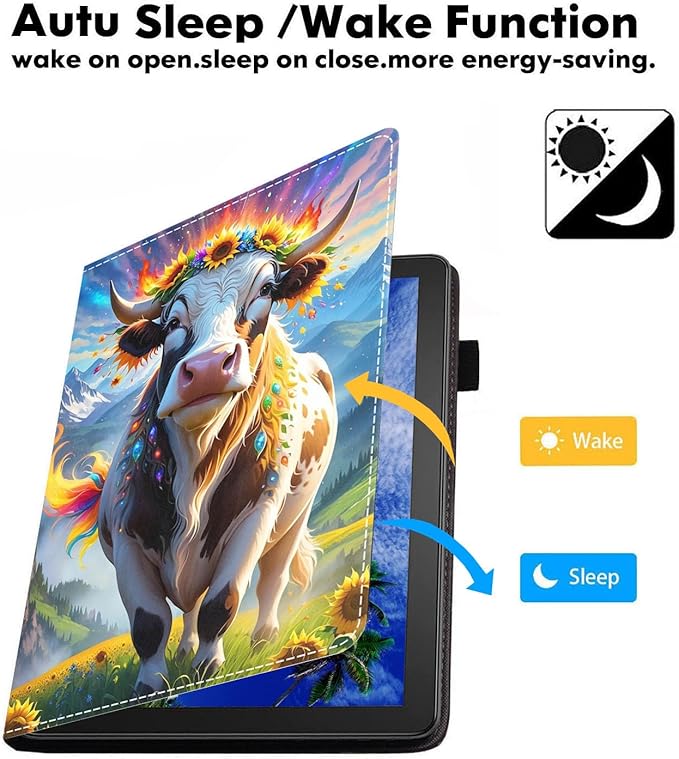 Case for Amazon Fire HD 10/HD 10 Plus Tablet 10.1 (13th/11th Generation 2023/2021 Release) Slim PU Leather Cover with Card Slot &amp Auto Wake/Sleep Cow