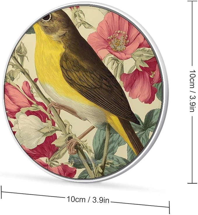 Bird Yellow-Bellied Warbler Vintage Flowers Phone Charger Magnetic Charging Pad Anti-Slip with USB Cable