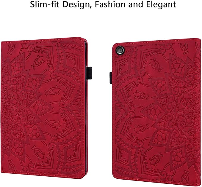 Fire HD 10 Case 9th/7th Generation (2019/2017) 10.1 with Pencil Holder Elastic Band Pocket Multi-Angle Stand Magnetic Folio Wallet PU Leather TPU Shockproof Cover Red Paisley Flower