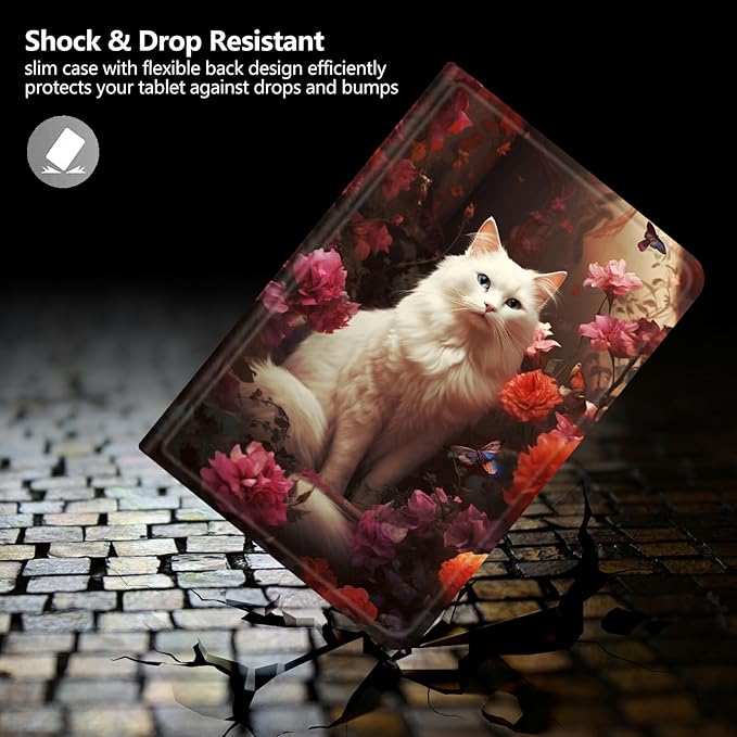 for iPad Air 13 Inch Case M2 2024Slim PU Leather Fold Stand Protective Cover Case with Auto Sleep/Wake for iPad Air 13 Inch M2 2024White Cat Flower