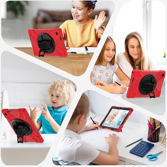 Tablet Case Compatible with Lenovo Tab 10.1(TB-311XU) /K10C TB311FU 2025 Case Protective Heavy Duty Rugged Shockproof Drop Protection Cover Shoulder Strap for Kids Silicone Cover(Red)