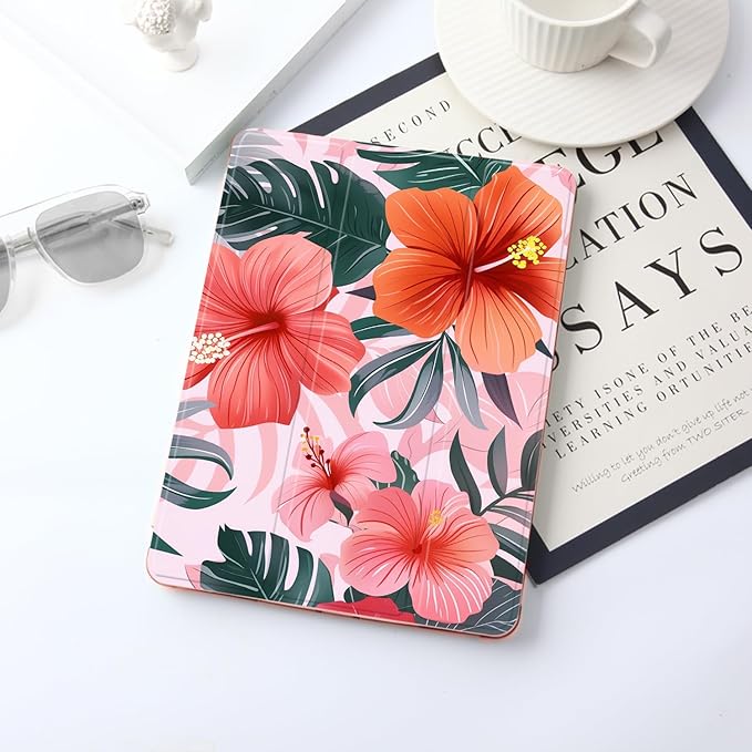 JOYLAND Pink Flower for iPad 10th Generation Case 10.9 inch/iPad (A16) 11th Generation 11 Inch 2025 with Pencil Holder-Trifold Stand Protective Cover with Soft TPU BackPink