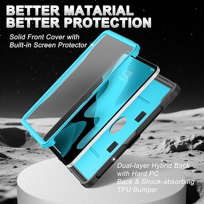 Soke Case for iPad (A16) 11th Generation 11-Inch 2025 /10th Generation 10.9-Inch 2022 with Screen Protector and Multi-Angle Kickstand Rugged Full Body Heavy Duty Protective Cover - Black CyanBlue